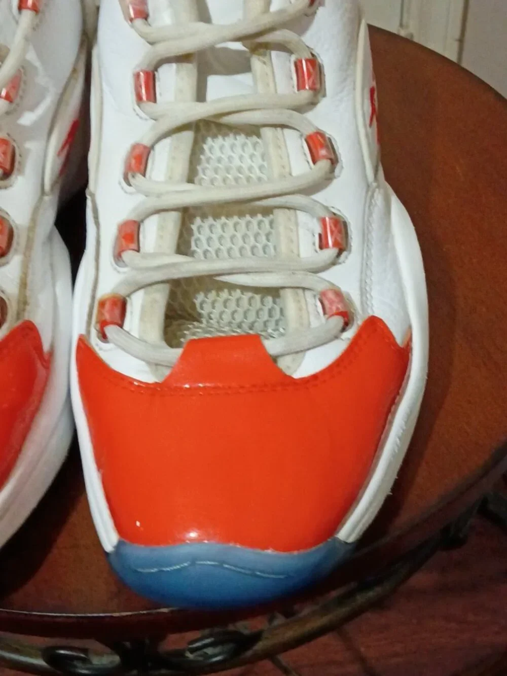 Reebok Question Low Patent Vivid Orange White Blue Men's Size 12 FX4999